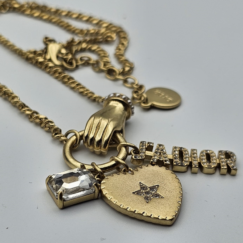 Christian dior modeli j'adior kalpli el taşlı gold altın dior kolye