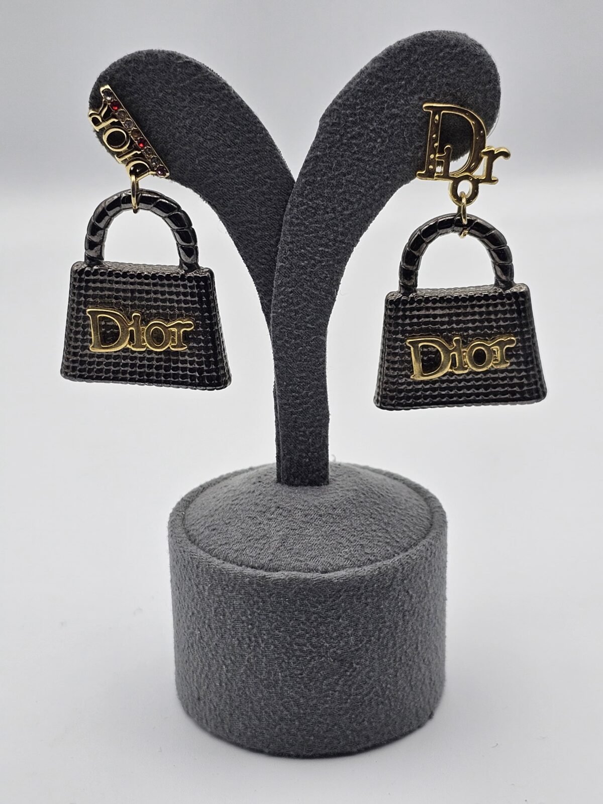 dior modeli çanta model altın-füme cd küpe