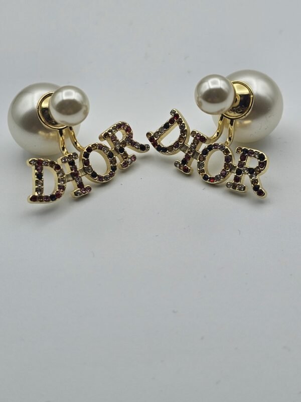 dior modeli renkli taşlı incili altın cd küpe