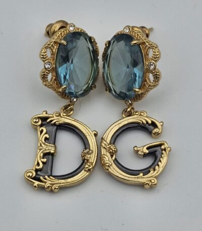 dolce&gabbana modeli mavi taşlı dg altın küpe