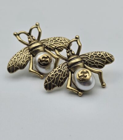 gucci modeli vintage arı modeli incili antik gold gg küpe