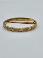 Cartier Love modeli ince full taş altın gold bilezik