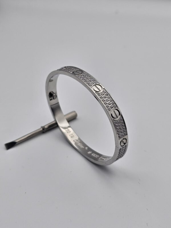 Cartier Love modeli ince fulltaş gümüş bilezik