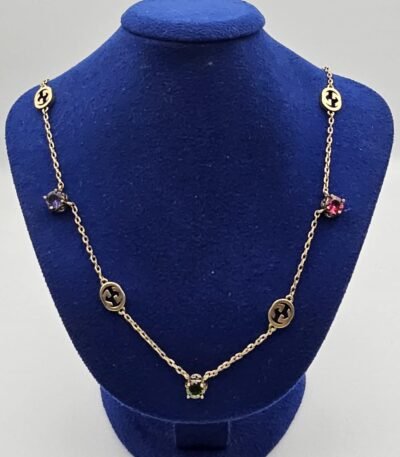 Gucci modeli renkli taşlı antik gold gg kolye