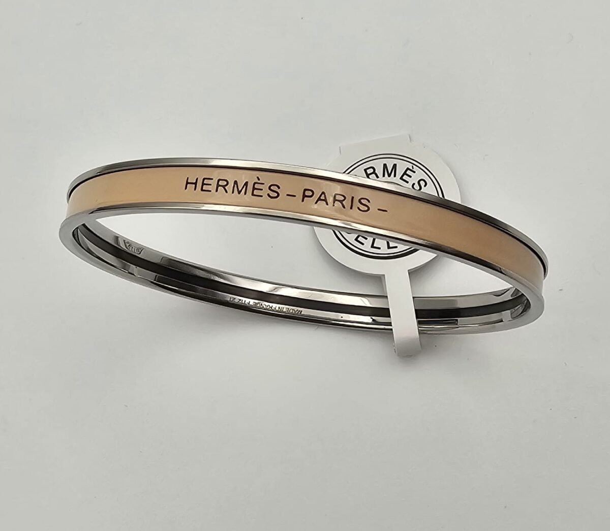 Hermes modeli bangle bej gümüş h bilezik
