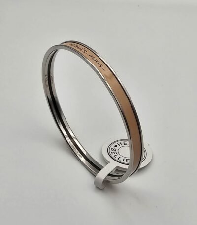 Hermes modeli bangle bej gümüş h bilezik