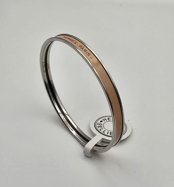 Hermes modeli bangle bej gümüş h bilezik