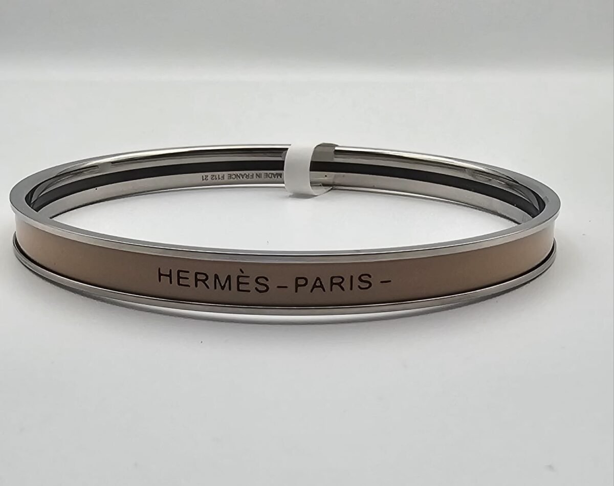 Hermes modeli bangle bej gümüş h bilezik