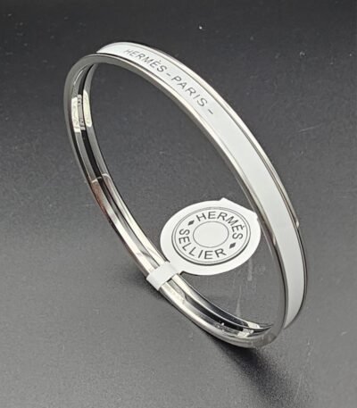 Hermes modeli bangle beyaz gümüş h bilezik