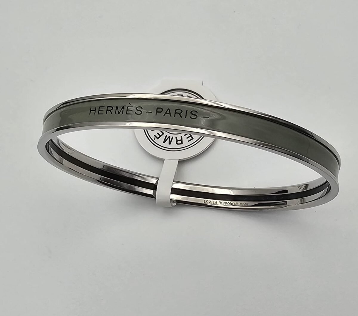 Hermes modeli bangle haki gümüş h bilezik