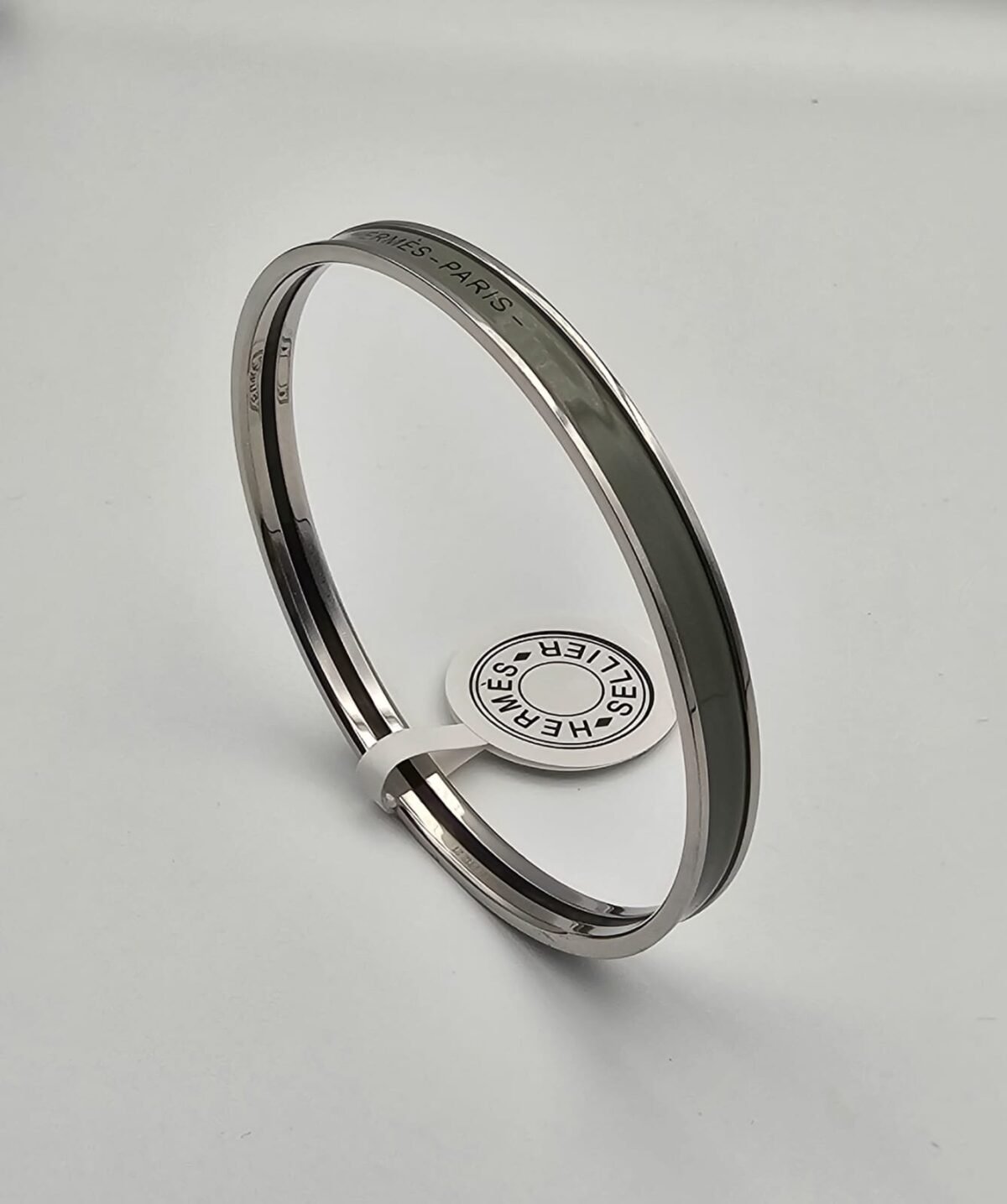 Hermes modeli bangle haki gümüş h bilezik