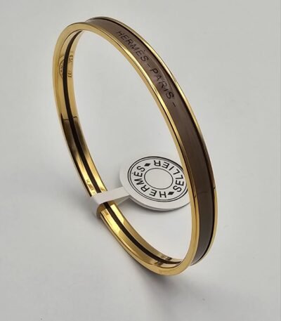 Hermes modeli bangle kahverengi gold h bilezik
