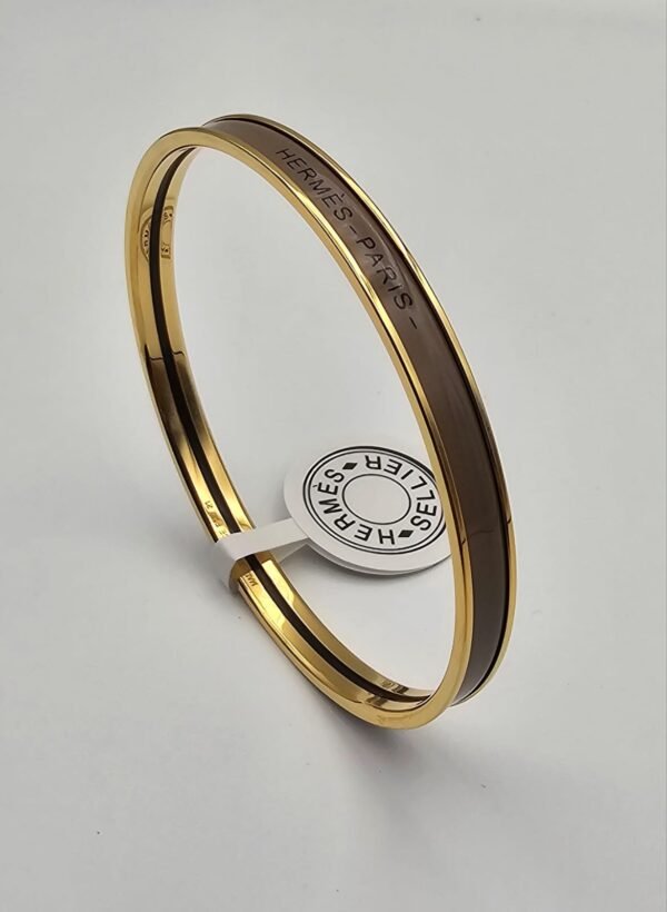 Hermes modeli bangle kahverengi gold h bilezik
