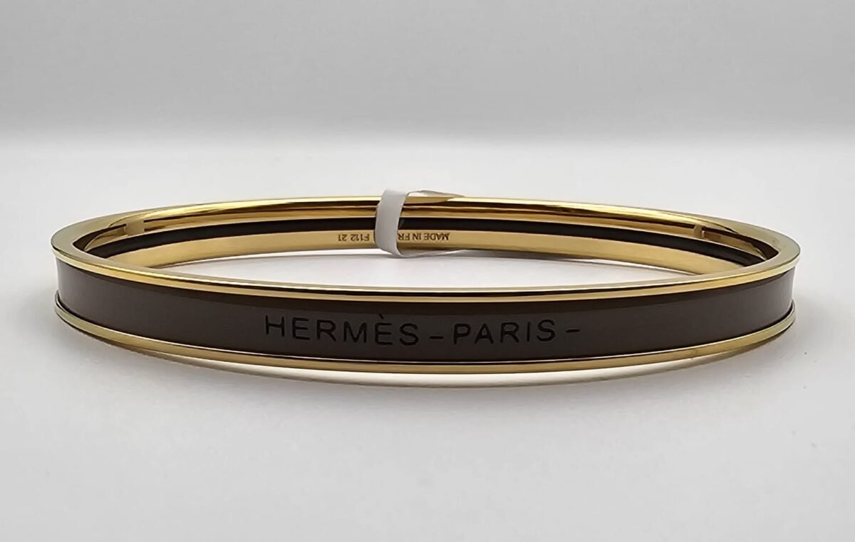 Hermes modeli bangle kahverengi gold h bilezik