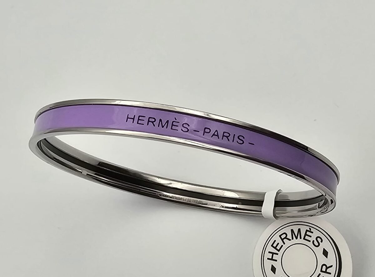 Hermes modeli bangle mor gümüş h bilezik