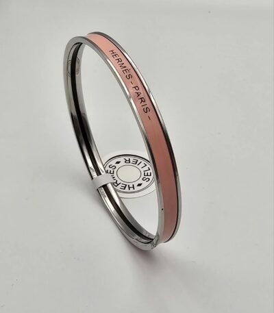 Hermes modeli bangle pembe gümüş h bilezik