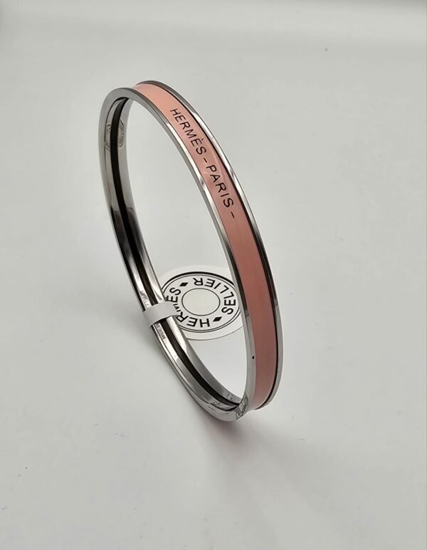 Hermes modeli bangle pembe gümüş h bilezik