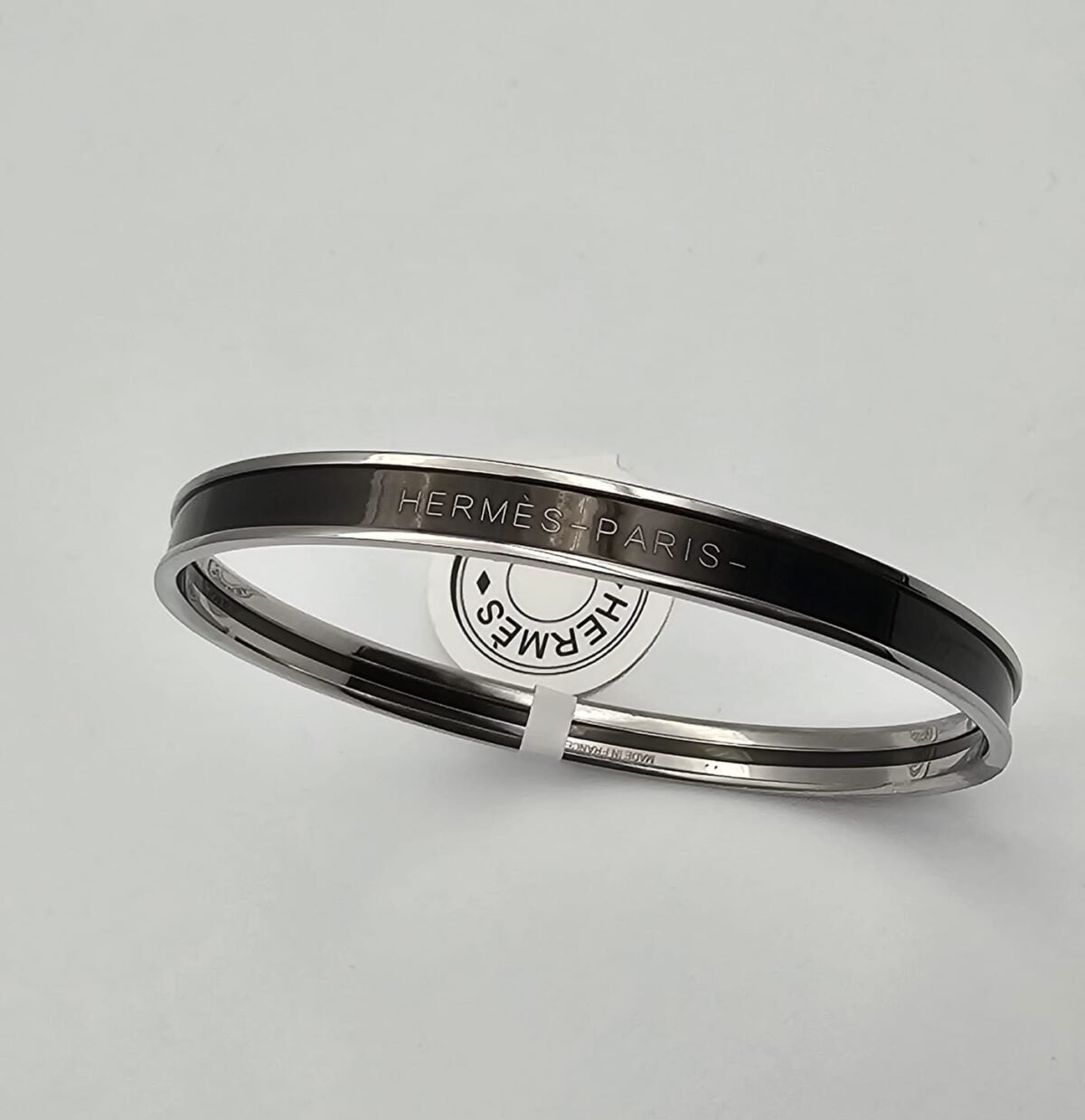 Hermes modeli bangle siyah gümüş h bilezik