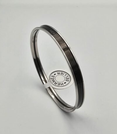 Hermes modeli bangle siyah gümüş h bilezik