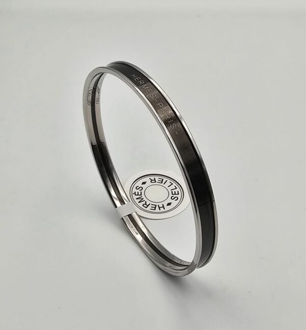 Hermes modeli bangle siyah gümüş h bilezik
