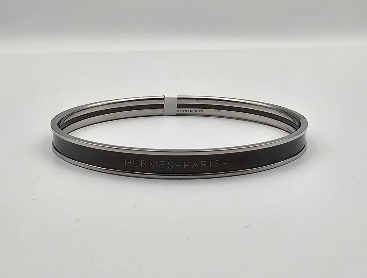 Hermes modeli bangle siyah gümüş h bilezik