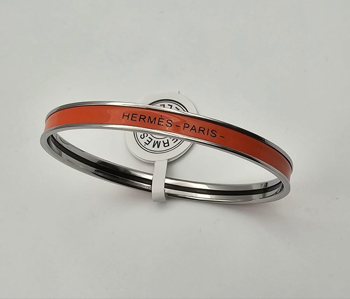 Hermes modeli bangle turuncu gümüş h bilezik