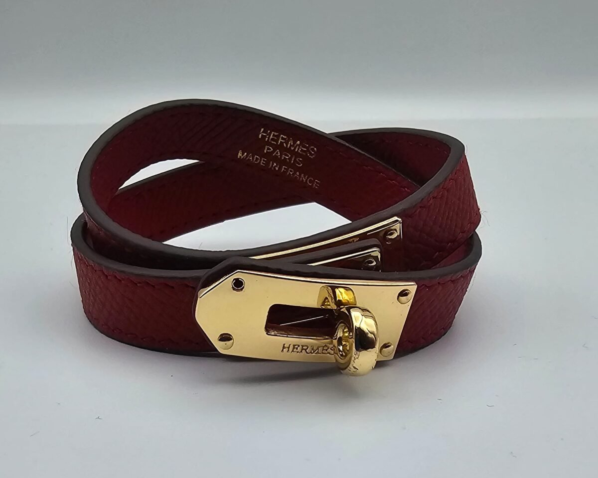 Hermes modeli kırmızı derili gold bileklik