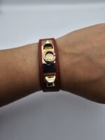 Hermes modeli kırmızı derili gold tasma bileklik