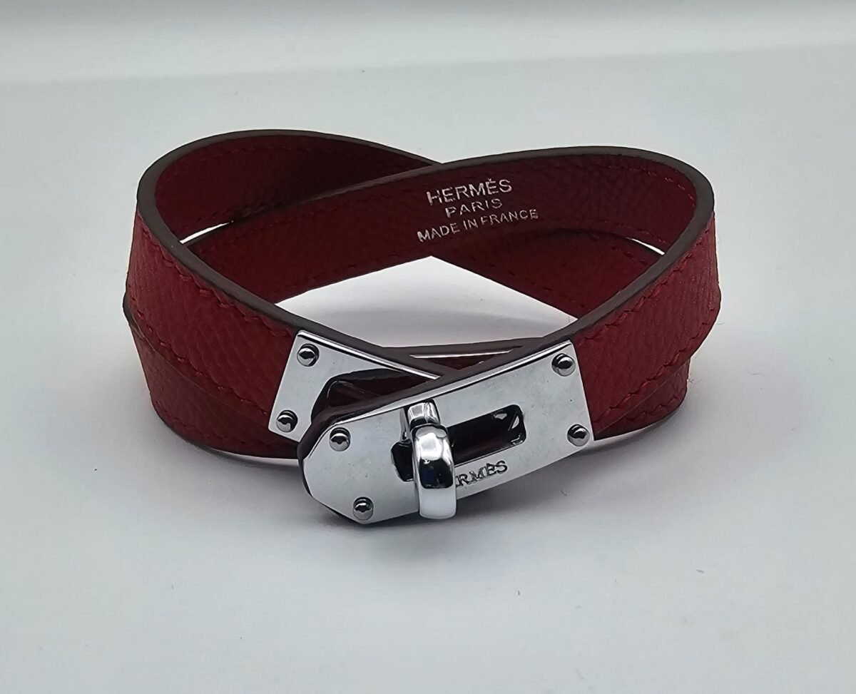 Hermes modeli kırmızı derili gümüş bileklik