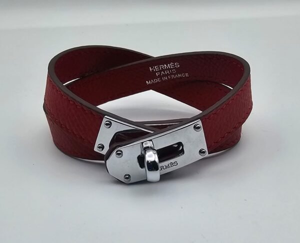 Hermes modeli kırmızı derili gümüş bileklik