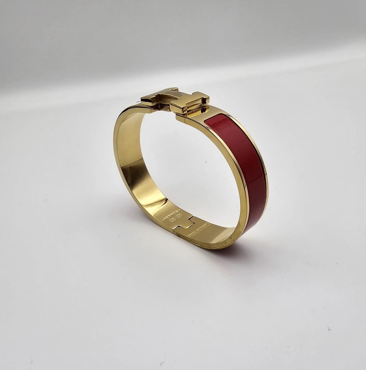 Hermes modeli kırmızı gold kelepçe h bileklik