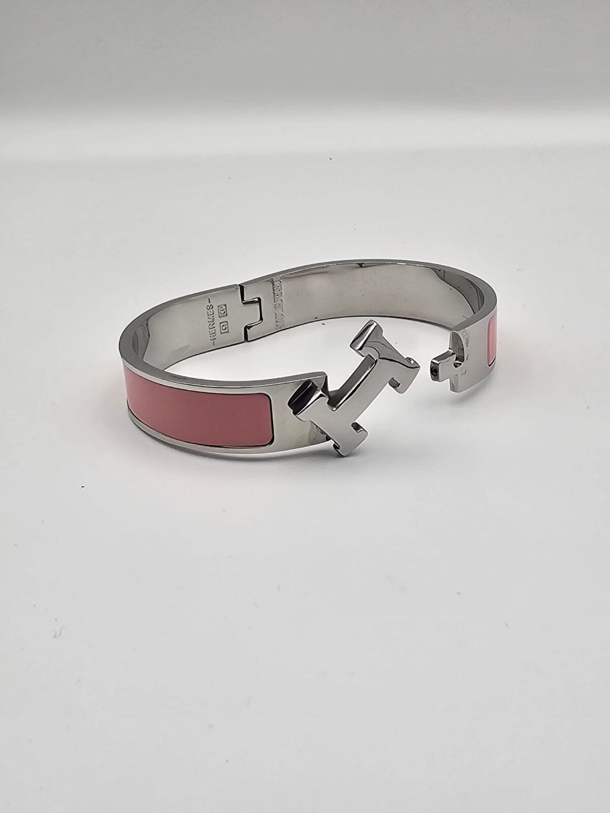Hermes modeli pembe gümüş kelepçe h bileklik
