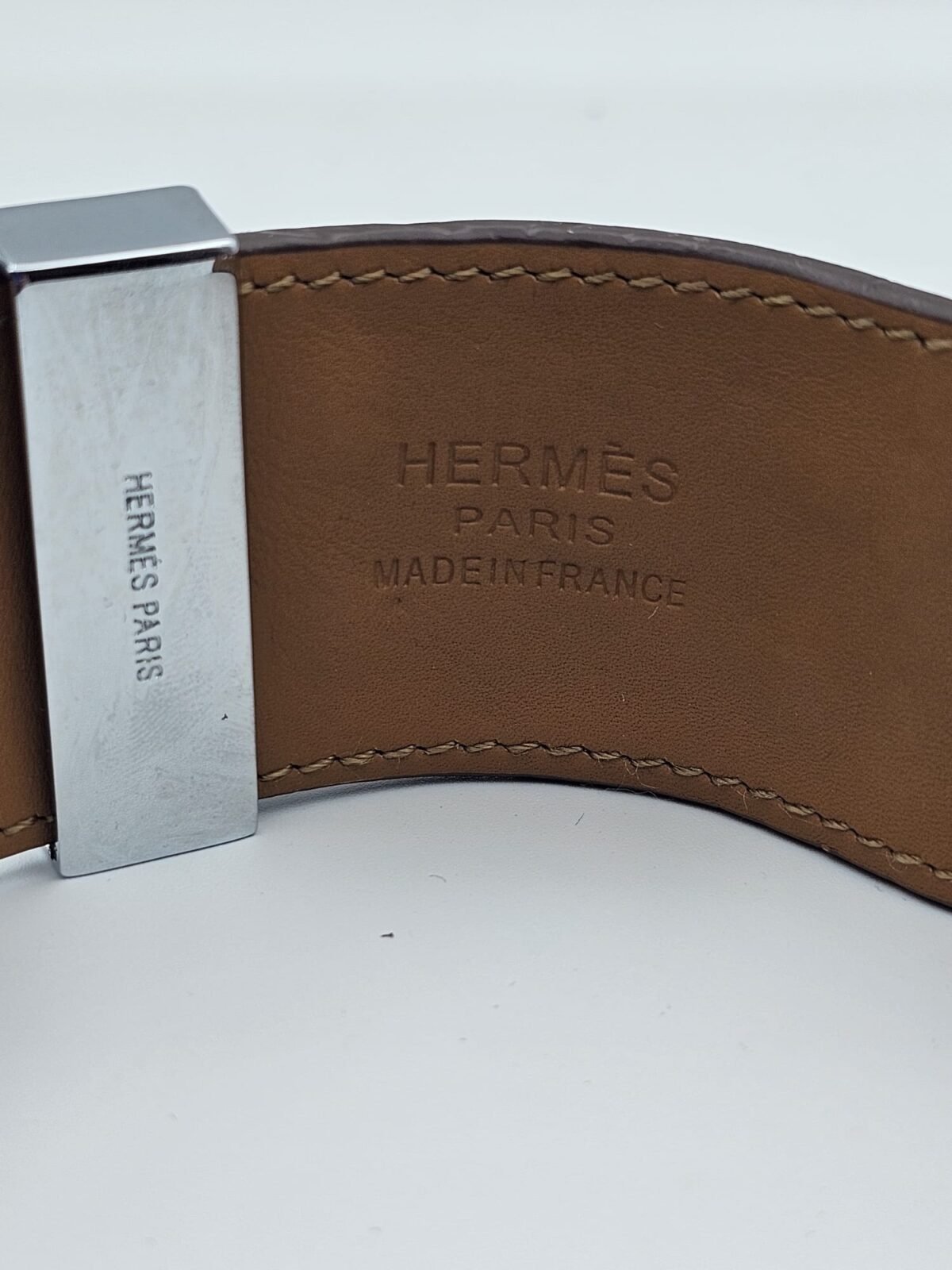 Hermes modeli kahverengi derili gümüş kalın tasma bileklik