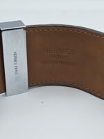 Hermes modeli kahverengi derili gümüş kalın tasma bileklik