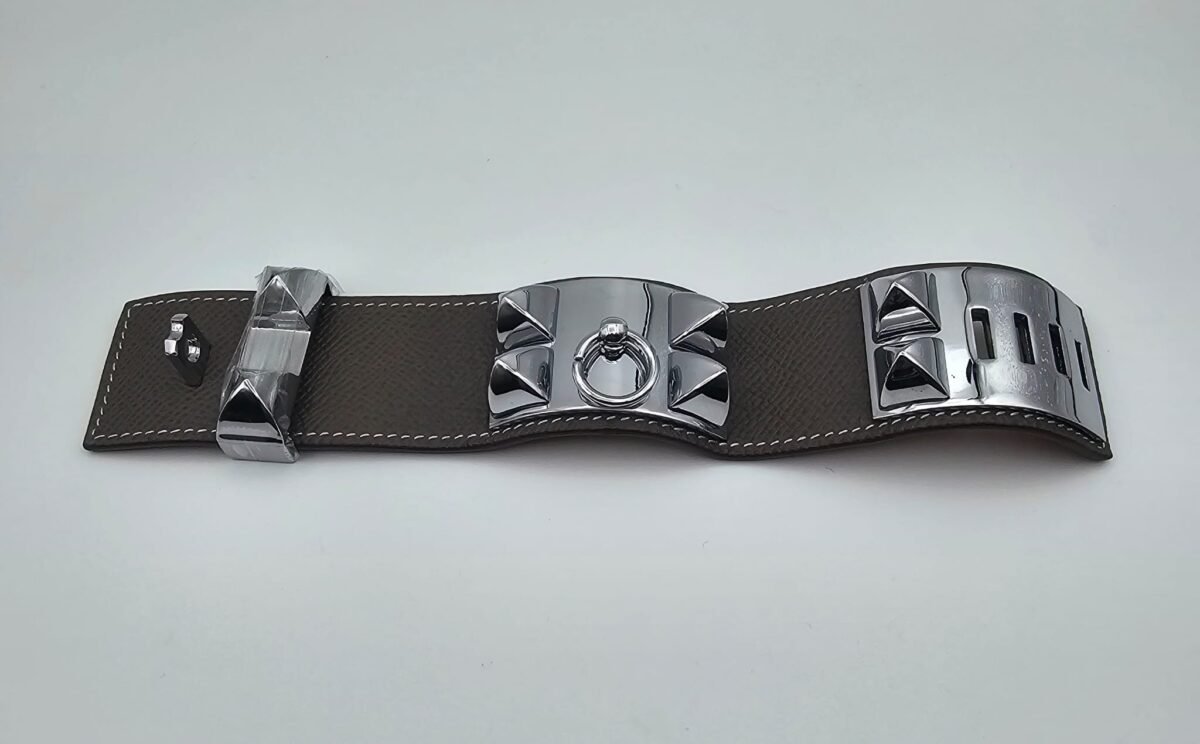 Hermes modeli vizon derili gümüş kalın tasma bileklik