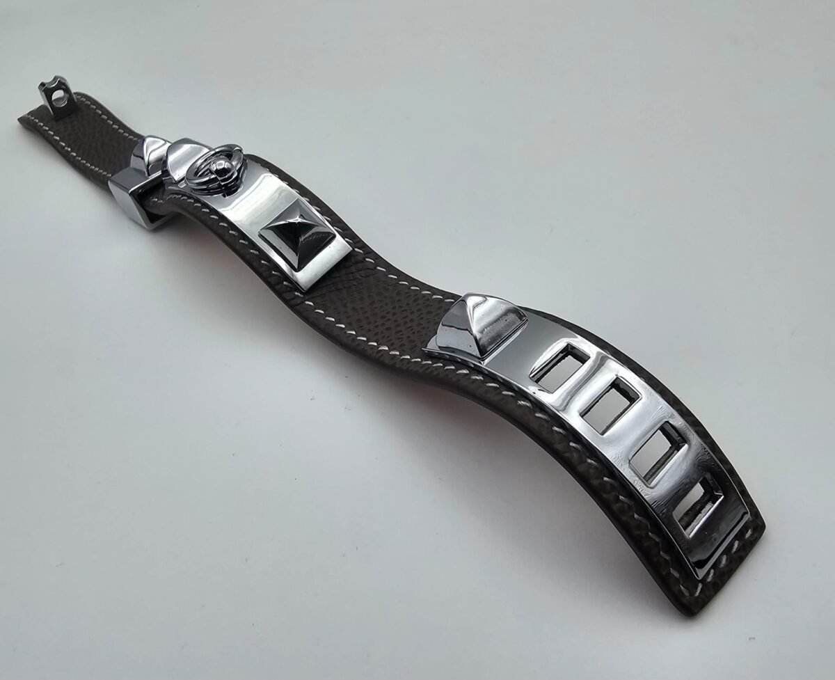 Hermes modeli vizon derili gümüş tasma bileklik