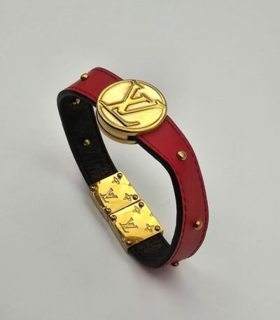 Louis Vuitton modeli kırmızı derili gold bileklik