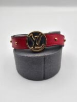 Louis Vuitton modeli kırmızı derili gold bileklik