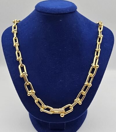 Tiffany modeli kalın zincir taşlı gold altın kolye