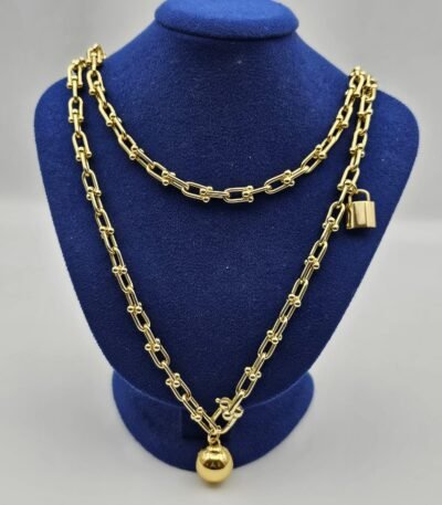 Tiffany modeli top uçlu kilit gold altın kolye
