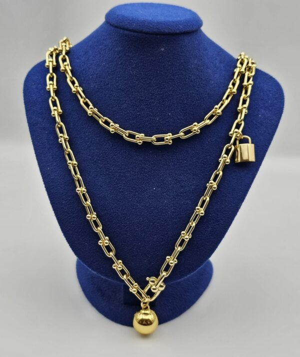 Tiffany modeli top uçlu kilit gold altın kolye