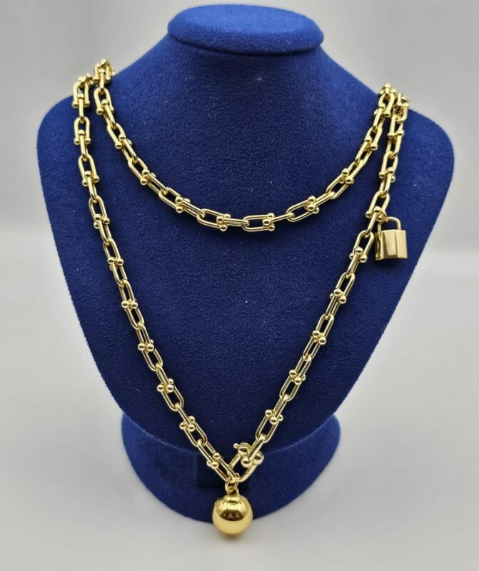 Tiffany modeli top uçlu kilit gold altın kolye