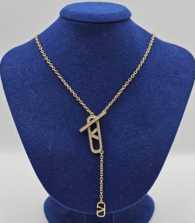 Valentino modeli taşlı gold altın kolye