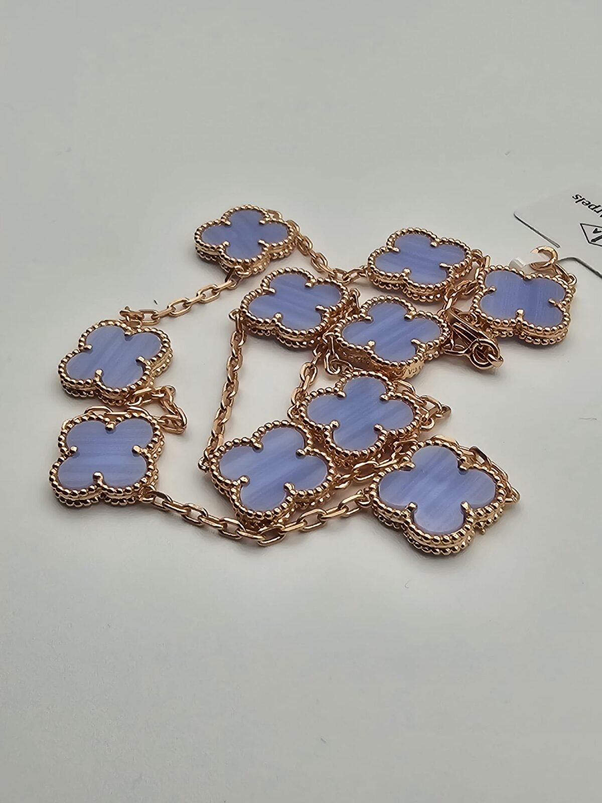 Van cleef modeli 10 yapraklı büyük yonca doğal taş açık mavi vca rose kolye