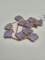 Van cleef modeli 10 yapraklı büyük yonca doğal taş açık mavi vca rose kolye