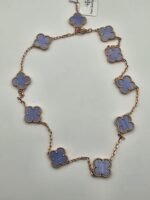 Van cleef modeli 10 yapraklı büyük yonca doğal taş açık mavi vca rose kolye