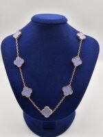 Van cleef modeli 10 yapraklı büyük yonca doğal taş açık mavi vca rose kolye