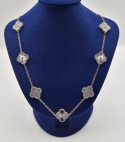 Van cleef modeli 10 yapraklı büyük yonca doğal taş düz-taşlı vca gümüş kolye