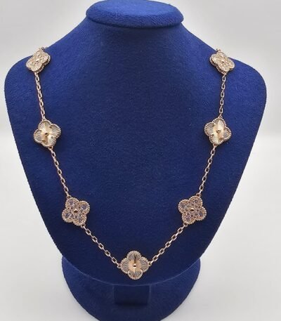 Van cleef modeli 10 yapraklı büyük yonca doğal taş düz-taşlı vca rose kolye