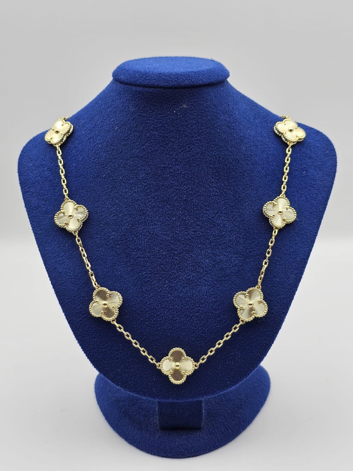 Van cleef modeli 10 yapraklı büyük yonca doğal taş düz vca gold kolye